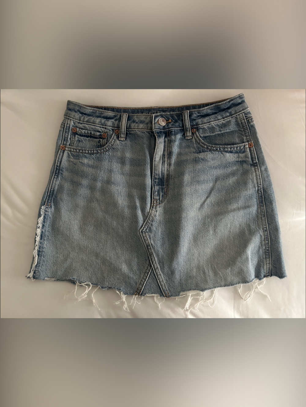 American Eagle Outfitters Light Blue Frayed Denim Mini Skirt